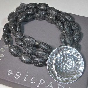 Silpada B1511 Hammered Sterling Silver Black Lava Bead Stone Bracelet